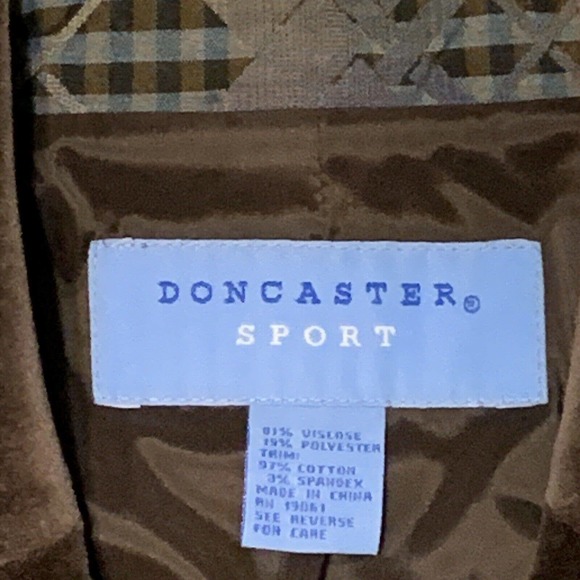 Doncaster Sport Blazer Jacket Retro City VTG Blue Green Brown Velour Collar Sz 8 - Picture 3 of 8